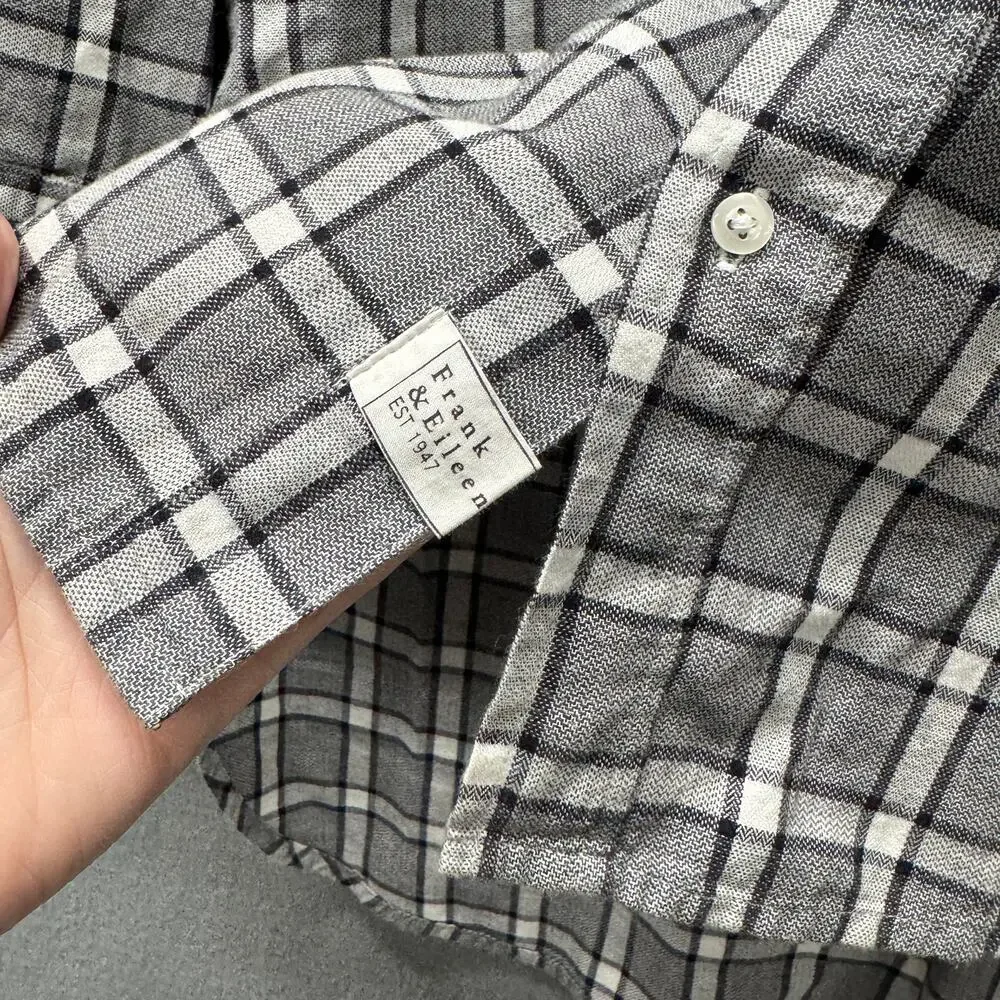 Frank & Eileen Grayson Shirt Gray Plaid Italian Flannel Button Up Womens Small‎